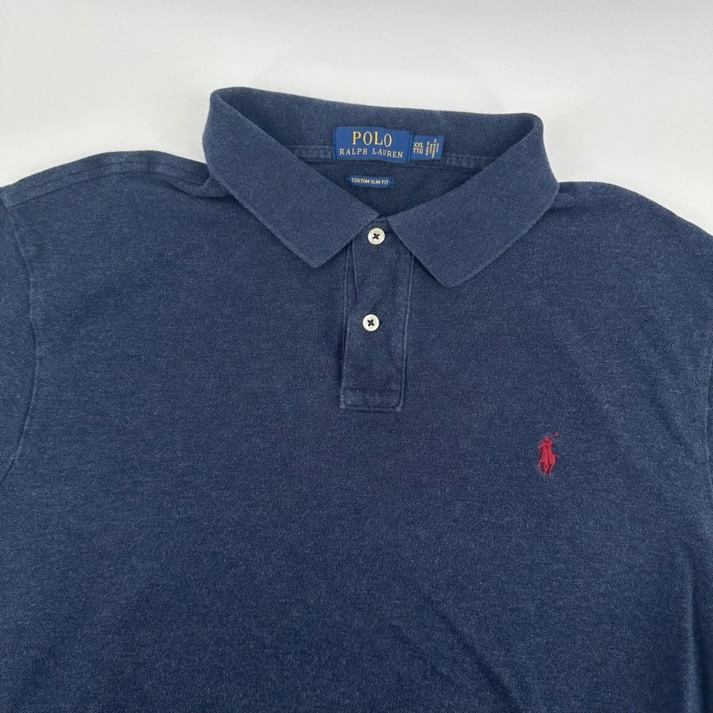 Polo Ralph Lauren Navy Blue XXL Mens Custom‎ Slim Fit Polo Shirt, Red Pony